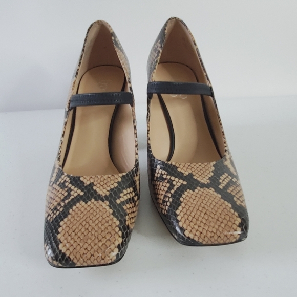 Franco Sarto Halo Snake Print Leather Pumps Size 8.5 Square Toe Chunky Heel Shoe - Picture 6 of 16